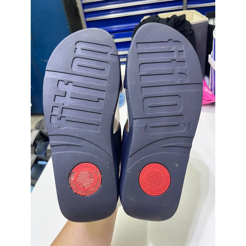 FitFlop Lulu Navy Blue Leather Adjustable Slide Sandals Microwobbleboard FVS-399